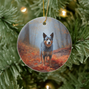 Décoration En Céramique Blue Heeler dans les feuilles d'automne automne au