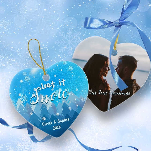 Décoration En Céramique Blue Let it Neige First Christmas Photo (Créateur téléchargé)
