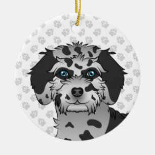 Décoration En Céramique Blue Merle Mini Goldendoodon Cartoon Tête de chien