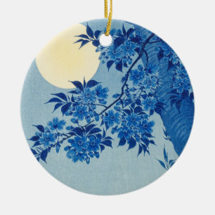 Décoration En Céramique Blue Night Moon Cherry Tree Japanese