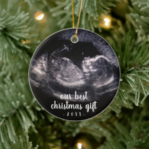 Décoration En Céramique Blue Pregnancy Révéler Ultrasound Photo Noël