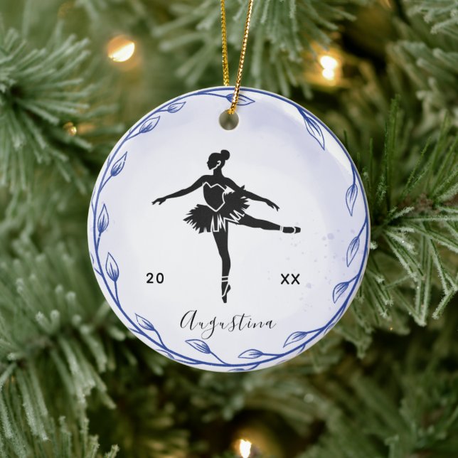 Décoration En Céramique Blue Prima Ballerina Silhouette Nom et année migno (Arbre)