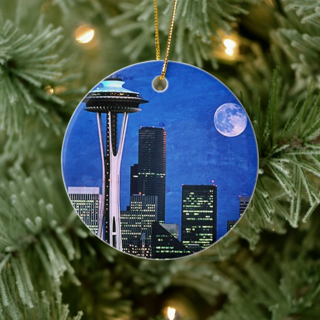 Décoration En Céramique Blue Seattle Skyline Joyeux Noël (Arbre)