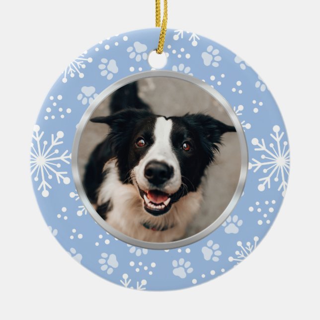 Décoration En Céramique Blue Snowflake Paw Motif Pet Photo (Devant)
