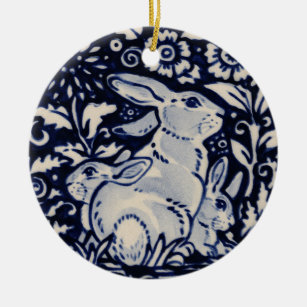 Décoration En Céramique Blue & White Rabbit Maman & Baby Date Personnalisé