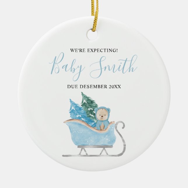 Décoration En Céramique Blue Winter mignon ours Nous attendons des parents (Devant)