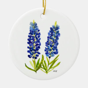 Décoration En Céramique Bluebonnets Texas State Flowers Lupine Watercolor 