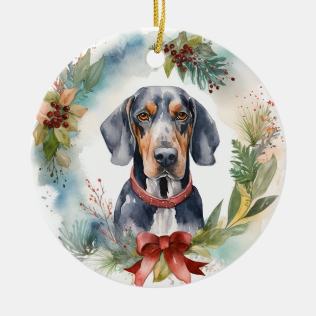 Décoration En Céramique Bluetick Coonhound Christmas Wreath Festive Pup (Devant)