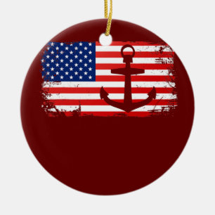 Décoration En Céramique Boating Anchor USA American Flag Boat Lover