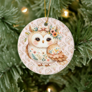 Décoration En Céramique Boho Cottagecore Owl Floral Farmcore Charme