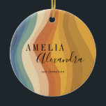 Décoration En Céramique Boho Retro Script Abstrait Wavy Lines Jaune Bleu<br><div class="desc">Apportez une touche de charme rétro à votre entreprise avec cet ornement céramique d'inspiration boho, avec des lignes ondulées abstraites dans le jaune et le bleu vibrants. Le script ludique ajoute une ambiance unique et vintage qui rend cet ornement parfait pour des promotions de vacances, des cadeaux d'entreprise ou des...</div>