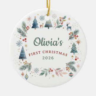Décoration En Céramique Boho Scandi Forêt Bébé 1er Noël