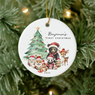 Décoration En Céramique Bois Animaux Baby's First Christmas