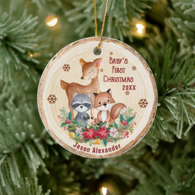 Décoration En Céramique Bois Animaux Premier Noël Personnalisé (Arbre)