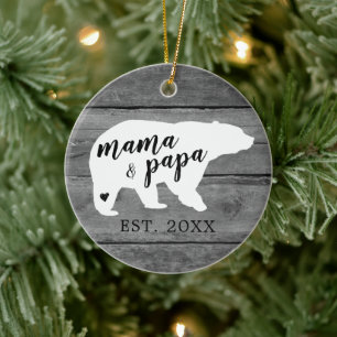 Décoration En Céramique Bois Rustique Maman Papa Ours Coeur Naissance