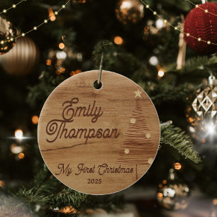 Décoration En Céramique Bois Rustique Premier Noël de Bébé 2025