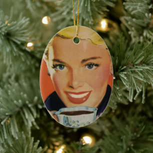 Décoration En Céramique Boissons vintages, Bonne Femme avec la Coupe du Ca