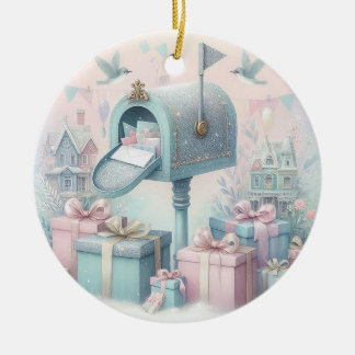 Décoration En Céramique Boîte aux lettres et cadeaux de Noël en pastel 5