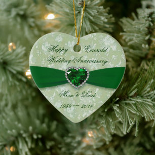Décoration En Céramique Bold Damask 55th Anniversary Heart Photo Ornament