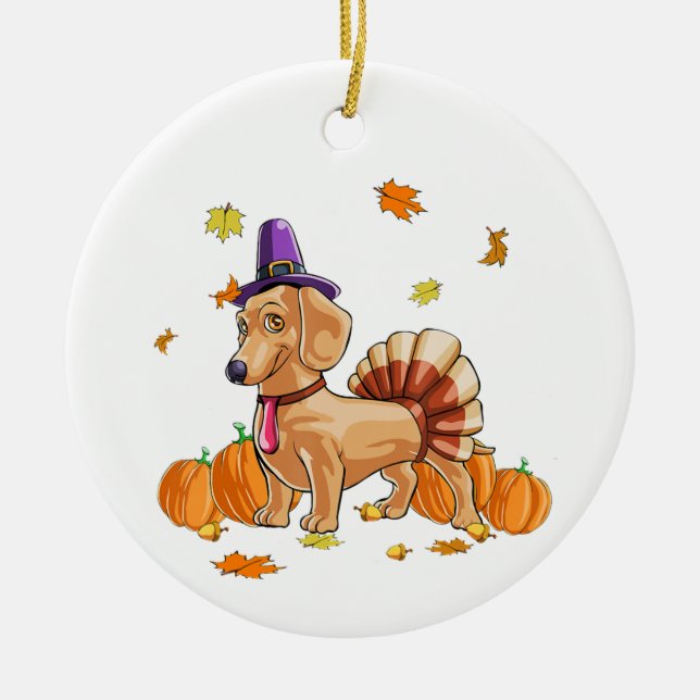 Décoration En Céramique Bon thanksgiving Dachshund Turquie Costume T Fun (Devant)
