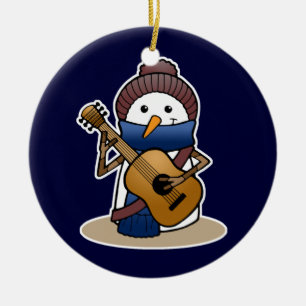 Décoration En Céramique Bonhomme de neige avec la guitare