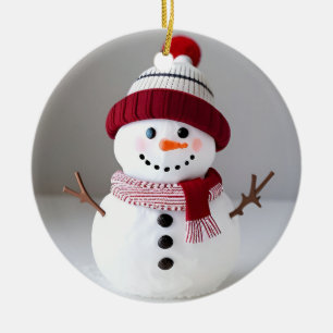 Décoration En Céramique Bonhomme de neige avec un chapeau mignon