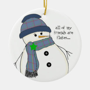 Décoration En Céramique Bonhomme de neige dodu avec citation
