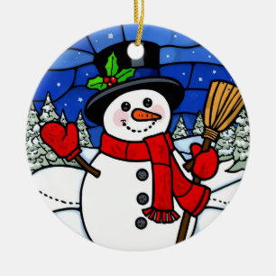 Décoration En Céramique Bonhomme de neige heureux en vitrail