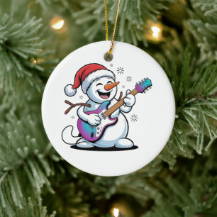 Décoration En Céramique Bonhomme de neige jouant de la guitare électrique 