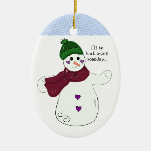 Décoration En Céramique Bonhomme de neige qui fait signe avec phrase
