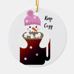 Décoration En Céramique Bonhomme de neige serrant une tasse de chocolat ch