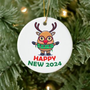 Décoration En Céramique Bonne année 2024 Reindeer