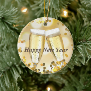Décoration En Céramique Bonne année Gold Sparkle Champagne