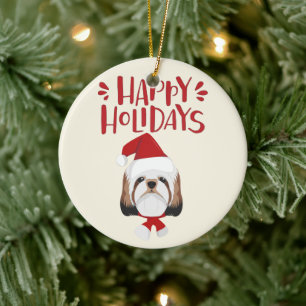 Décoration En Céramique Bonnes fêtes - Noël mignon de Shih Tzu