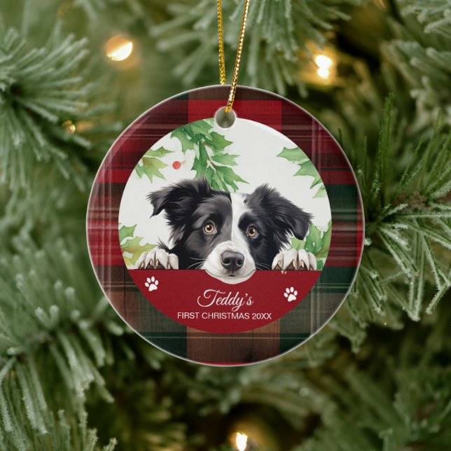Décoration En Céramique Border Collie Noël personnalisé premier Noël (Arbre)