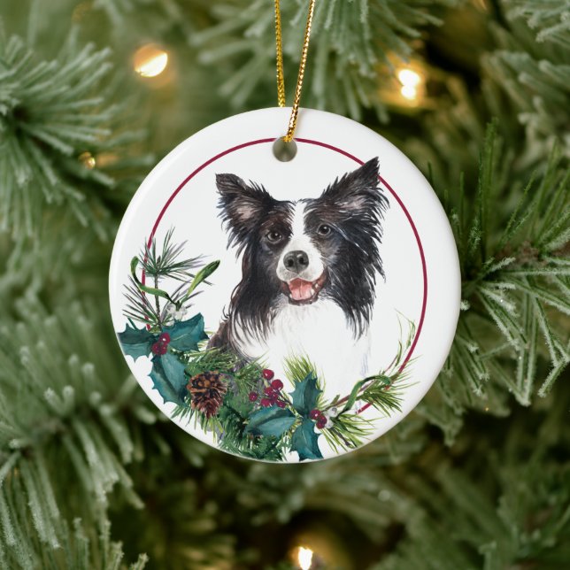 Décoration En Céramique Bordure Collie À feuillage persistant Berry Wreath (Arbre)