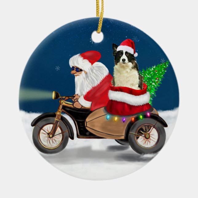 Décoration En Céramique Bordure Collie Chien Noël Père Noël (Devant)
