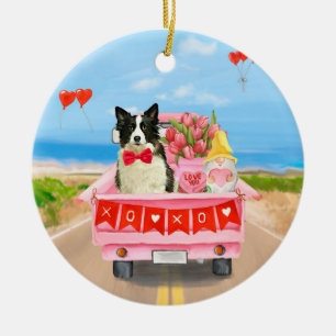 Décoration En Céramique Bordure Collie Chien Saint Valentin Coeurs de cami