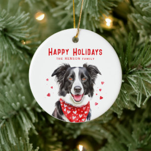 Décoration En Céramique Bordure Collie Coeur rouge Bandana Noël
