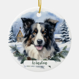Décoration En Céramique Bordure Collie Noël Neige À feuillage persistant N