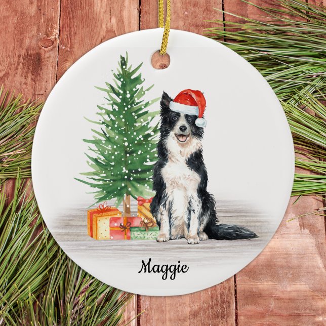 Décoration En Céramique Bordure Collie Père Noël Chien Noël personnalisé (Créateur téléchargé)