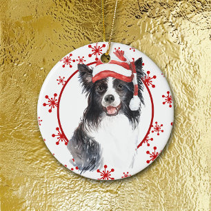 Décoration En Céramique Bordure Collie Santa Hat Red Snowflake Modèle
