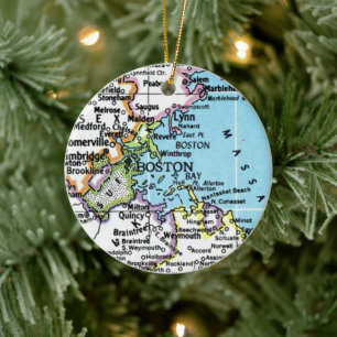 Décoration En Céramique Boston, Massachusetts Ornament Carte Vintage