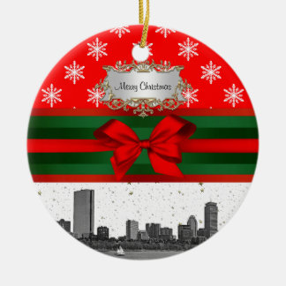 Décoration En Céramique Boston Skyline Red Snowflon Noël