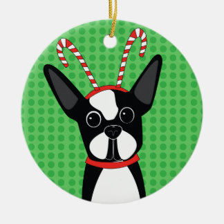 Décoration En Céramique Boston Terrier avec l'ornement de bandeau de sucre