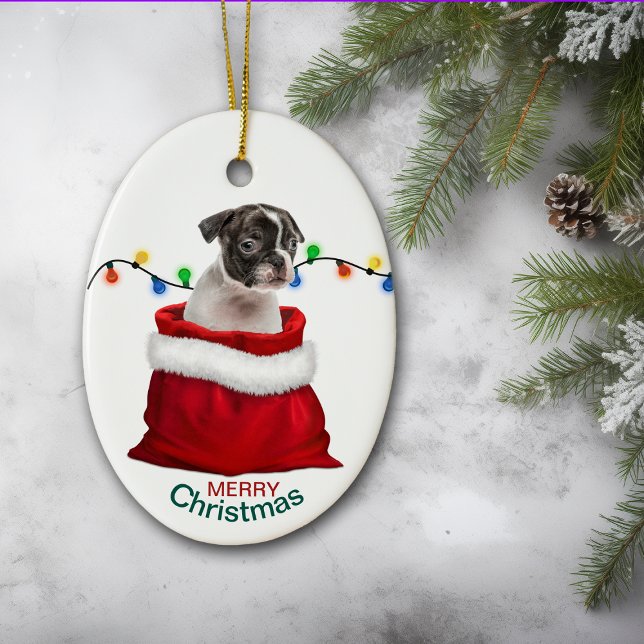 Décoration En Céramique Boston Terrier chiot dans un sac cadeau (Créateur téléchargé)