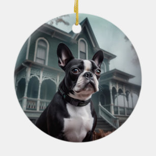 Décoration En Céramique Boston Terrier Halloween Épouvantable