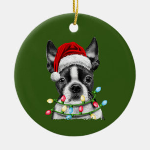 Décoration En Céramique Boston Terrier Père Noël Christmas Tree lumières N