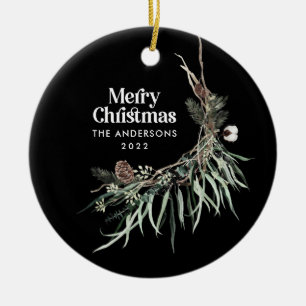 Décoration En Céramique Botanique d'aquarelle moderne noire