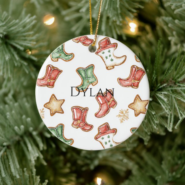 Décoration En Céramique Botte de cowboy rouge vert de l'Ouest Noël (Arbre)